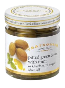 Pitted green olives with mint